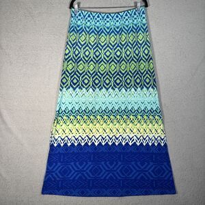 Chicos Women's Size 8 (1) Maxi Skirt Elastic Waist Blue Green Resort Cruise Wear